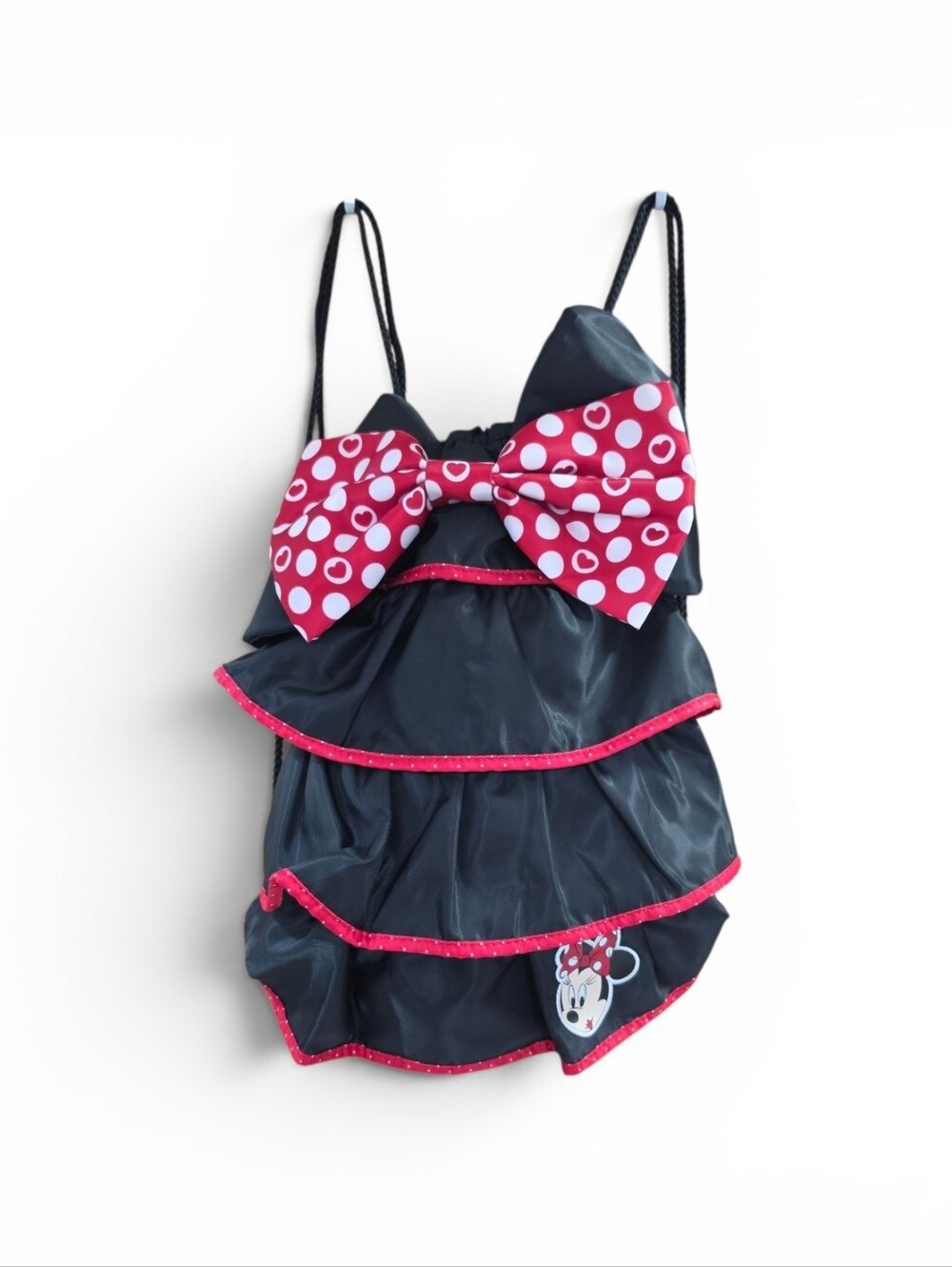 Disney Parks Minnie Mouse Ruffled Drawstring Backpack Cinch Bag Polka Dot